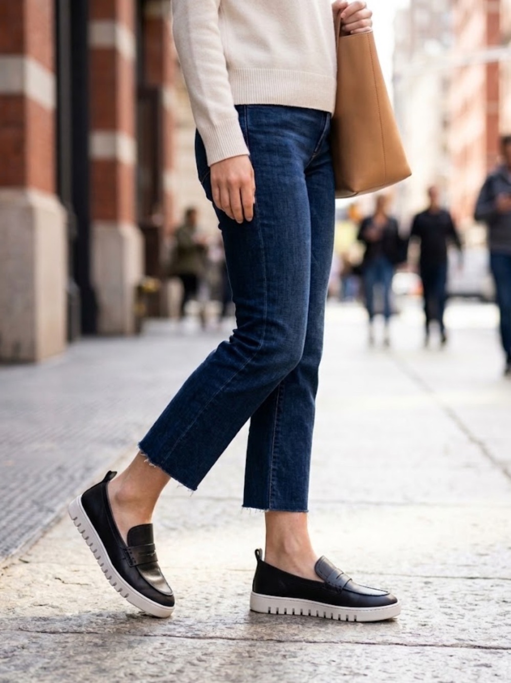 Vionic Uptown,Black Leather Platform Loafers with White Sole.